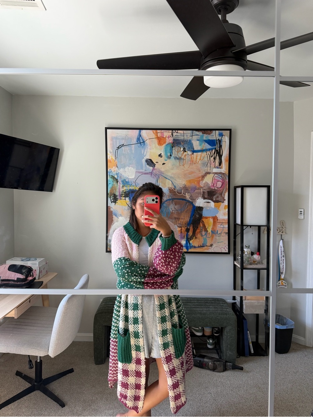 Cozy multicolor patchwork long cardigan